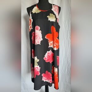 Calvin Klein Floral Shift Dress Size 12 Black Red Pink A Line